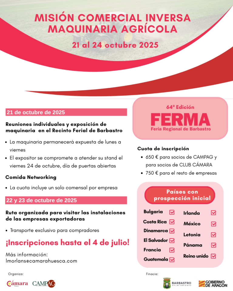 Abierto hasta el 4 de julio el plazo de inscripción para la Misión comercial inversa de maquinaria agrícola