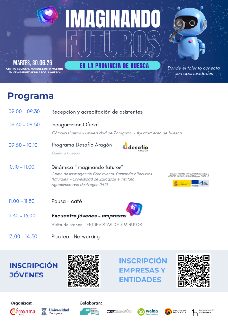 La Cámara de Huesca y la Universidad de Zaragoza impulsan el encuentro “Imaginando futuros para la provincia de Huesca” para conectar empresas y talento joven