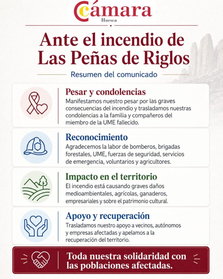 Comunicado de la Cámara de Huesca sobre el incendio forestal de Las Peñas de Riglos